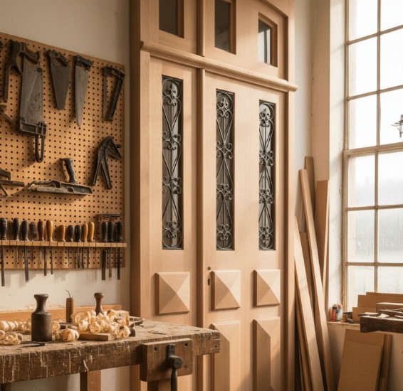 Une porte en bois fabriquée sur mesure dans l'ateleir de M LEBRETON au Loroux-Bottereau